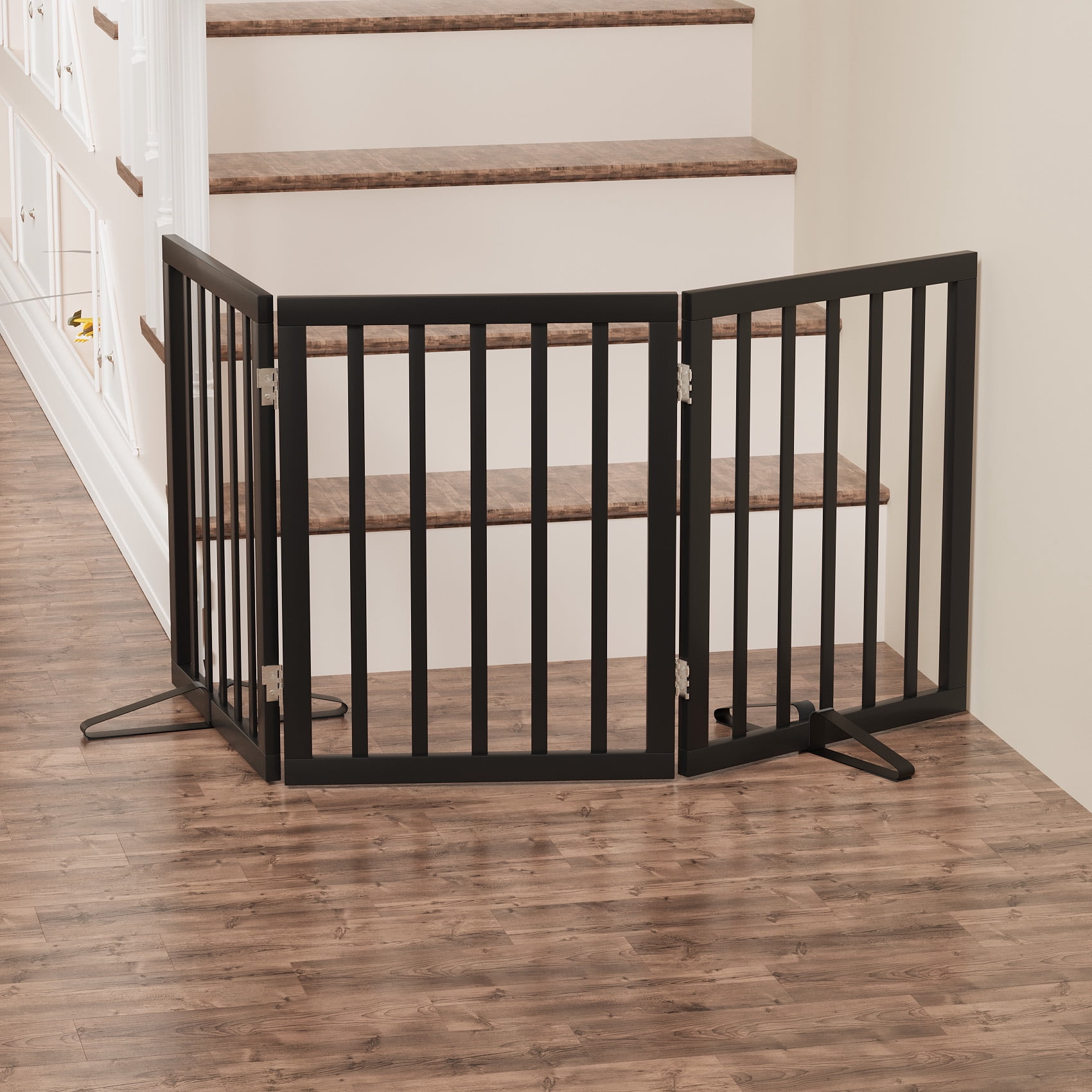 Algherohein Dog Gate for Inside,Bamboo Freestanding Pet Gate for Doorways,Indoor, 24" Black