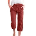 thumbnail image 1 of Pantalon Ample en Lin Uni pour Femmes, 7/8, avec Poches, 1 of 4