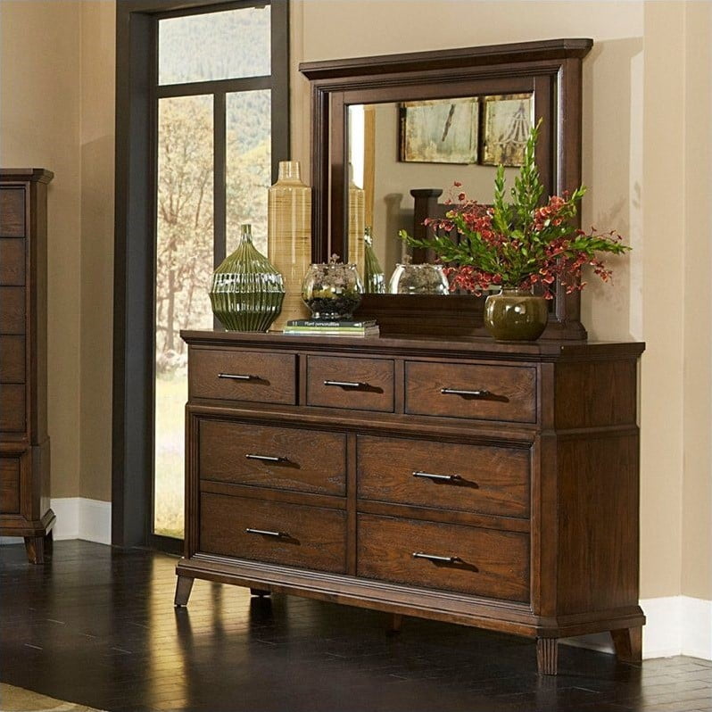 Broyhill Estes Park 7 Drawer Double Dresser And Mirror Set In Oak