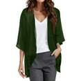 thumbnail image 2 of FAOWME Womens Cardigan Three Quarter Sleeve Solid Color Elegant Loose Cover Up Casual Blouse Tops For Daily Wear Army Green Xl, 2 of 4