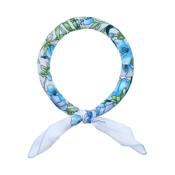 INSPIRE CHIC Women's Floral Printed Blended Cotton Scarves, 21.7x21.7" Small Square Flowers Headscarf Neckerchief Blue Flower Green Leaf