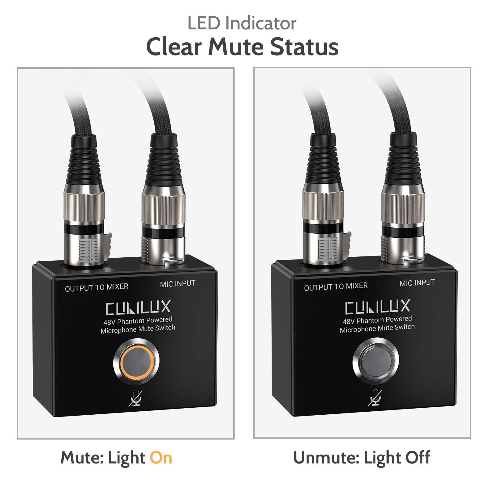 Cubilux MMX-1 XLR Mute Switch for Microphone, Full Aluminum Alloy Case MIC On/Off Switcher with 1/4” Arri Locating Mounting Hole