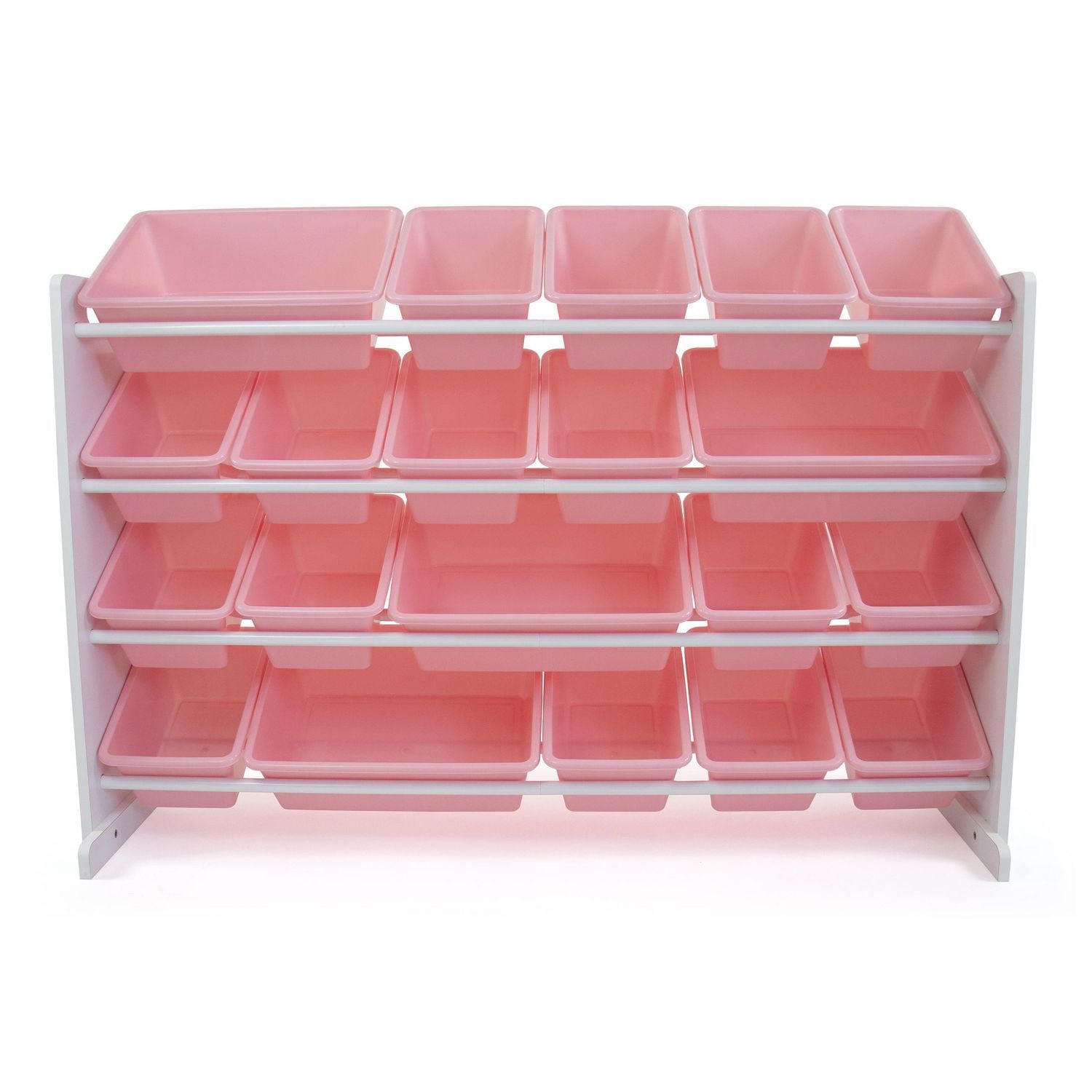 Humble Crew Carly Extra Large Toy Storage Organizer with 20 Plastic Storage Bins, White/Pink