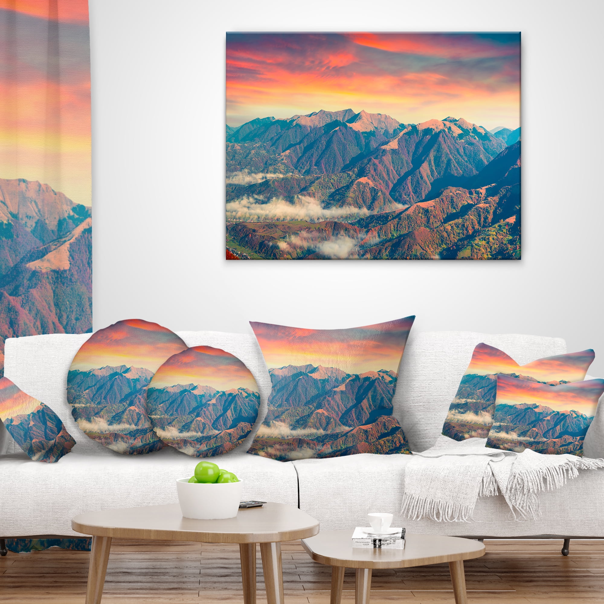 Designart Kolochava Village in Morning Landscape - Photography Throw Pillow - 16x16