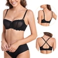 thumbnail image 4 of Exerin Women's Lace Unlined Underwire Sheer Demi Balconette Bra(34C,Black), 4 of 6