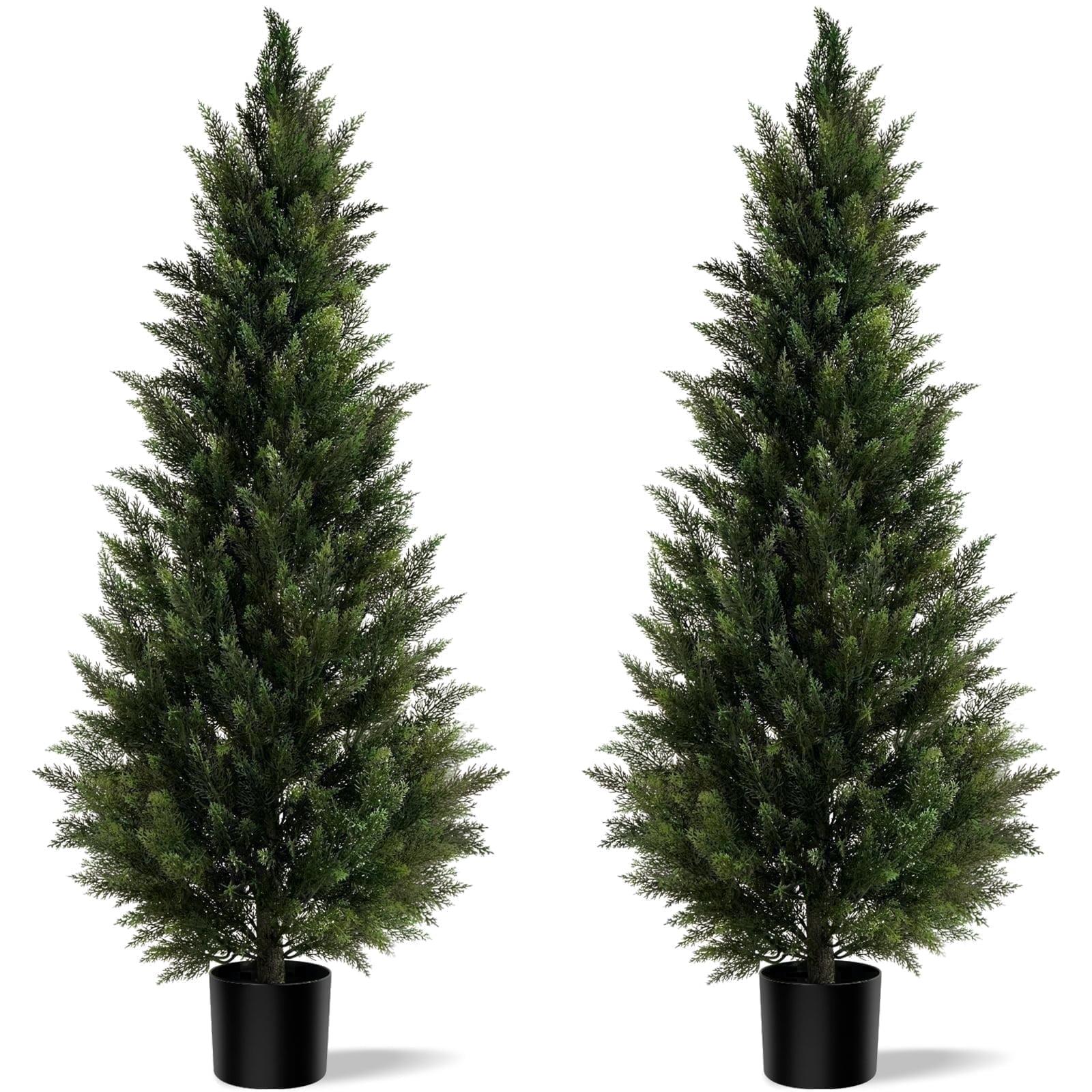 OLIVIVI Artificial Cedar Tree Topiary 5FT Tall Faux Plant for Home Office Decor Indoor Artificial Shrub for Outdoor Fake Lifelike Potted Tree with Wood Branches 2 pack