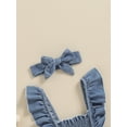 thumbnail image 5 of Bagilaanoe Newborn Baby Girl Summer Denim Rompers Ruffles Fly Sleeve Bodysuits + Headband 3M 6M 9M 12M Infant Casual One Piece Short Jumpsuit, 5 of 8
