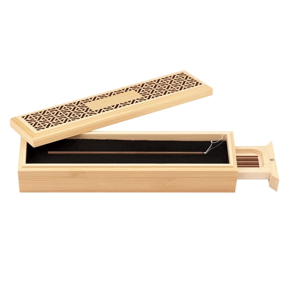 Incense Holder Burner with Storage Wooden Coffin Incense Stick Holder Box Ash Catcher for Yoga Room Bedroom Studyroom Office Double Layer