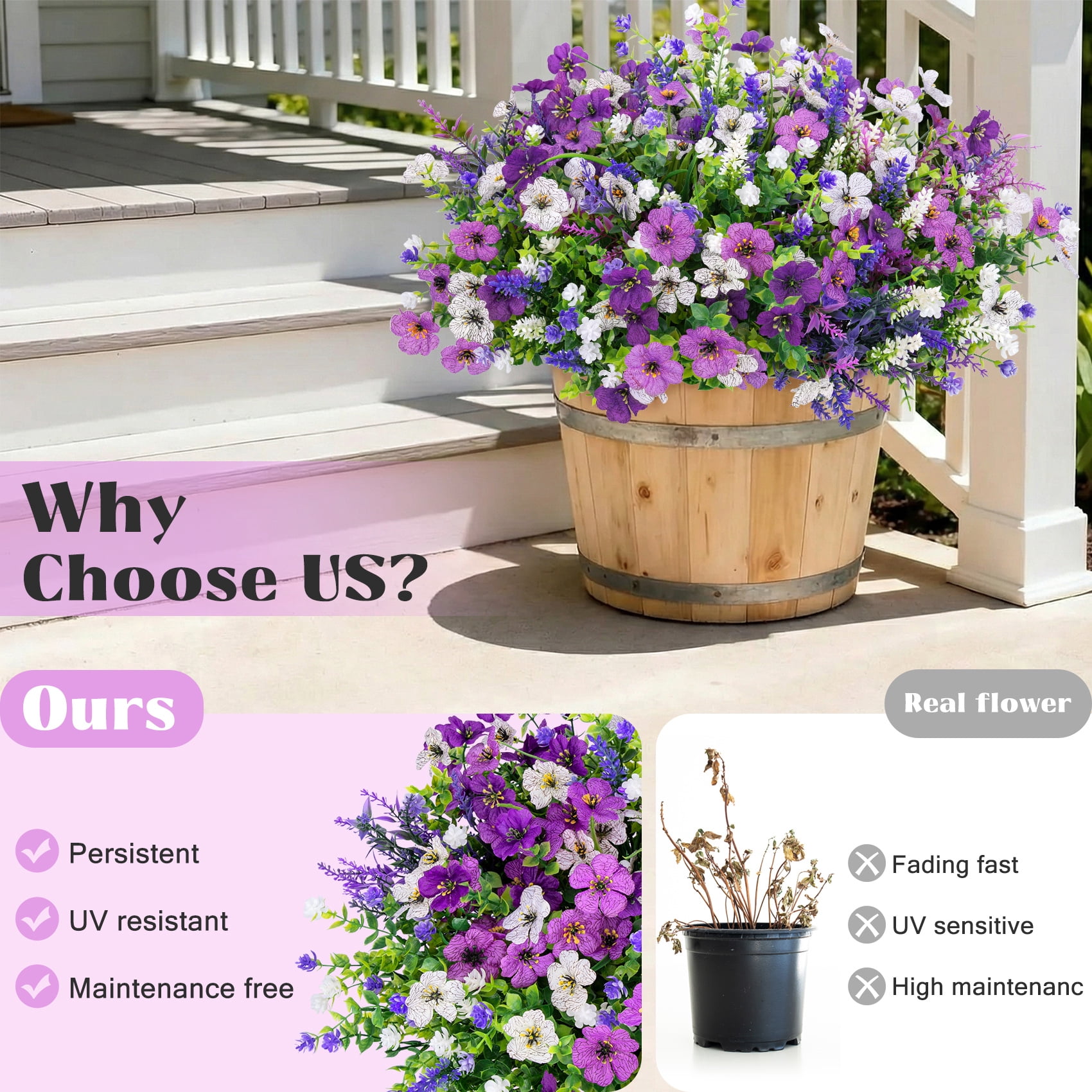 Scidweet Artificial Flowers for Outdoors, 36 Bundles Fake Silk Flowers Faux Plastic Plant UV Resistant for Spring Summer Porch Garden Yard Planter Indoor Outdoor Home Decor, Multicolor