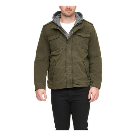 LEVI'S Mens Green Faux Sherpa Lining, Fleece Lined Hooded Jacket 2XL