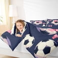 thumbnail image 3 of Castle Fairy Soccer Print Twin Bedding 7-Piece, Pink Ribbon Bow Bedding Comforter Set, Black Navy Blue,Navy Blue Reversible, 3 of 7