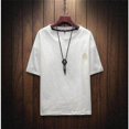 thumbnail image 3 of Camiseta para hombre, top de algodón y lino, ropa de calle, camisetas holgadas para hombre, ropa de verano lisa, cuello redondo, manga corta elástica, tallas grandes, 3 of 5