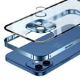 thumbnail image 2 of ELEHOLD for iPhone 12 6.1 Inch Case with Buckle Safety Lock, Slim Metal Bumper Frame Matte Clear PC Back Glass Lens Film All-Inclusive Camera Lens Full Protection Case for iPhone 12,Blue, 2 of 8