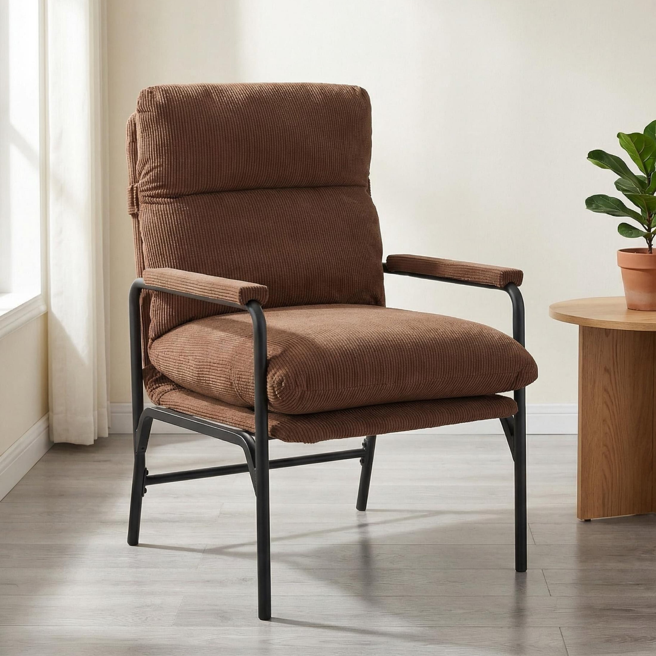 Vinform Modern Accent Chair, Arm Chair with Adjustable Backrest, Metal Frame for Living Room, Corduroy, Brown