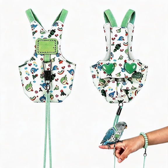 GASTROPOD Bird Harness Leash Set Adjustable Vest Anti-Lost Wrist Strap for Parakeet Cockatiel Conure Lovebird Parrot Harness (Green, Budgie 4 * 8Cm 4G)