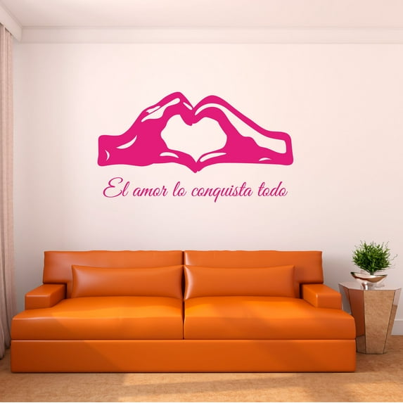 Spanish Wall Decals for Family Living Room - El amor lo conquista todo Power Of Love Quote in Spanish Home Wall Sticker - Size: 30 In x 18 In