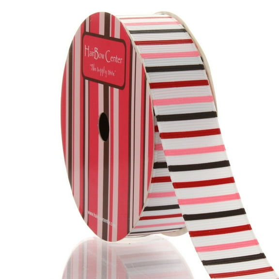 7/8" Pink/Brown Stripes Grosgrain Ribbon 50 Yard