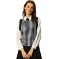 thumbnail image 1 of INSPIRE CHIC Chaleco de cuello redondo para mujer, sin mangas, de pata de gallo, tejido a cuadros, suéter de punto Negro XS, 1 of 6