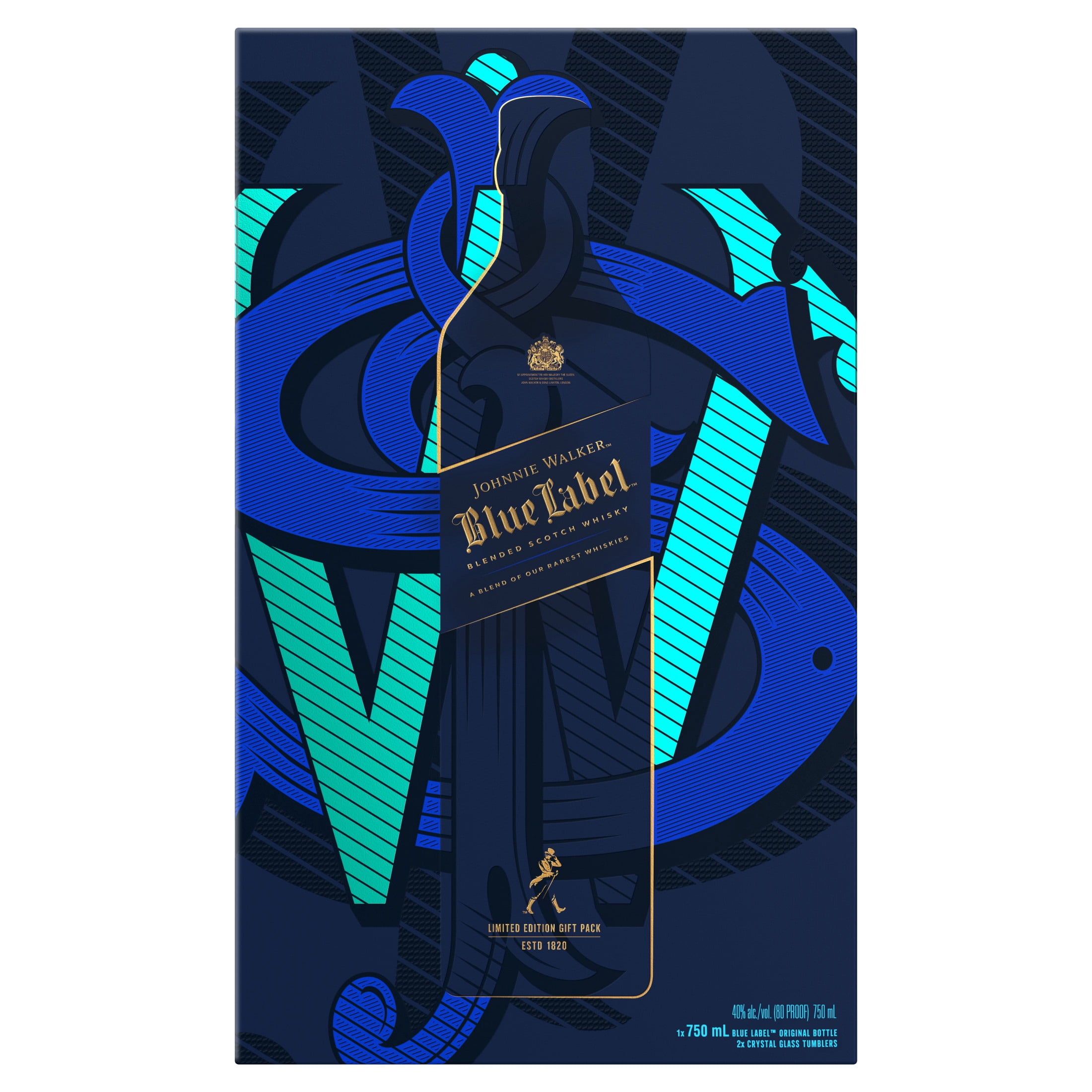 Johnnie Walker Blue Label Scotch Whisky, 750 mL, 2 Glasses