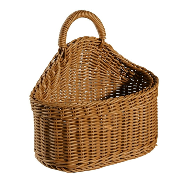 Wall Hanging Storage Basket Woven Sturdy with Handle Multifunctional Storage Container for Kitchen Wall Decorations Storing Garlic Egg Onion Brown