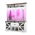 thumbnail image 2 of Dextrus Hall Tree with Coat Rack & Shoe Storage Bench, Farmhouse Farmhouse Entryway Storage Organizer with LED Light, White, 2 of 10