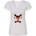 thumbnail image 3 of Inktastic Cute Flannel Reindeer with Christmas Bulbs and Snowflakes Women's V-Neck T-Shirt, 3 of 5