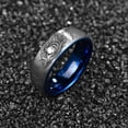 thumbnail image 3 of 8mm Dome Laser Blue Inner Tungsten Ring Feather Pattern with Zircon, 3 of 5