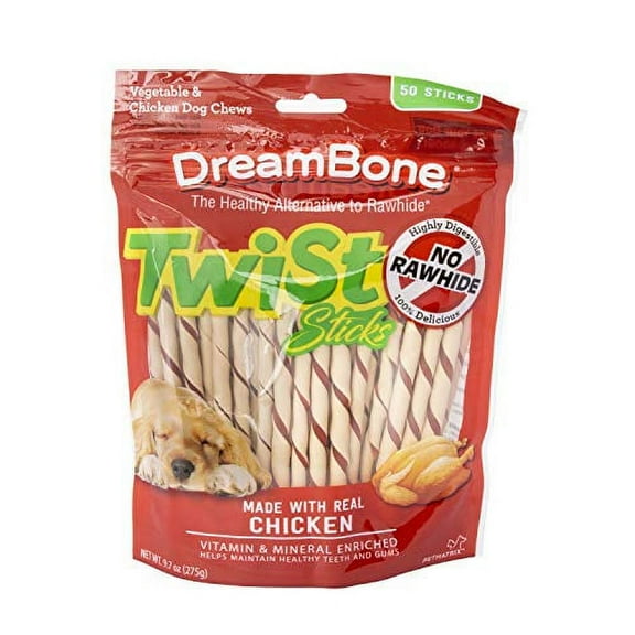 Dreambone Twist Sticks No Rawhide Made with Real Chicken- 50 Count , 2 Pack