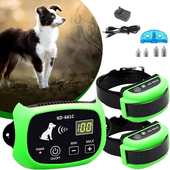 XIBUFE Wireless Dog Fence Electric Training Collar 2-In-1,Safe Effective Vibrate/Shock Dog Fence,Ip67 Waterproof,Adjustable Range,Pets Containment System Boundary Container for Dogs,For 2 Dogs