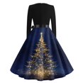 thumbnail image 4 of Women's Casual Fashion V Neck Long Sleeve Christmas Printed Party Vintage Dress for Holiday Events and Retro Style, Perfect for Women's Evening Wear,Dark Blue,L, 4 of 6