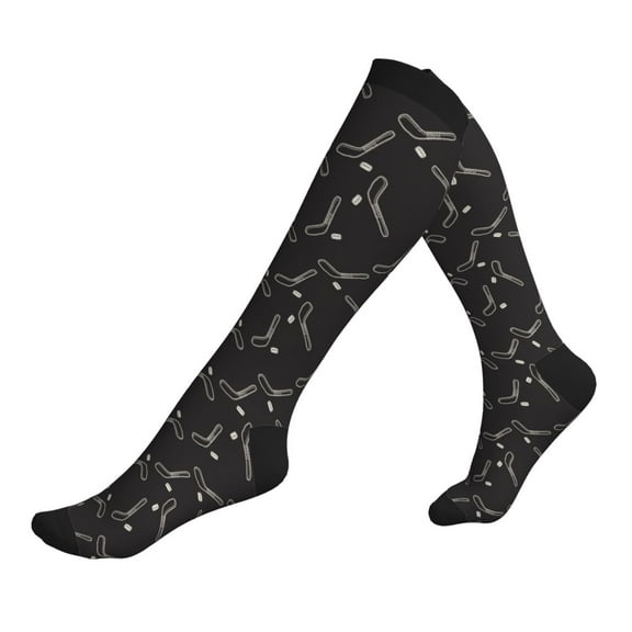 Compression Socks for Men Women -Hockey Doodle Black Knee High Compression Stockings for Men Women
