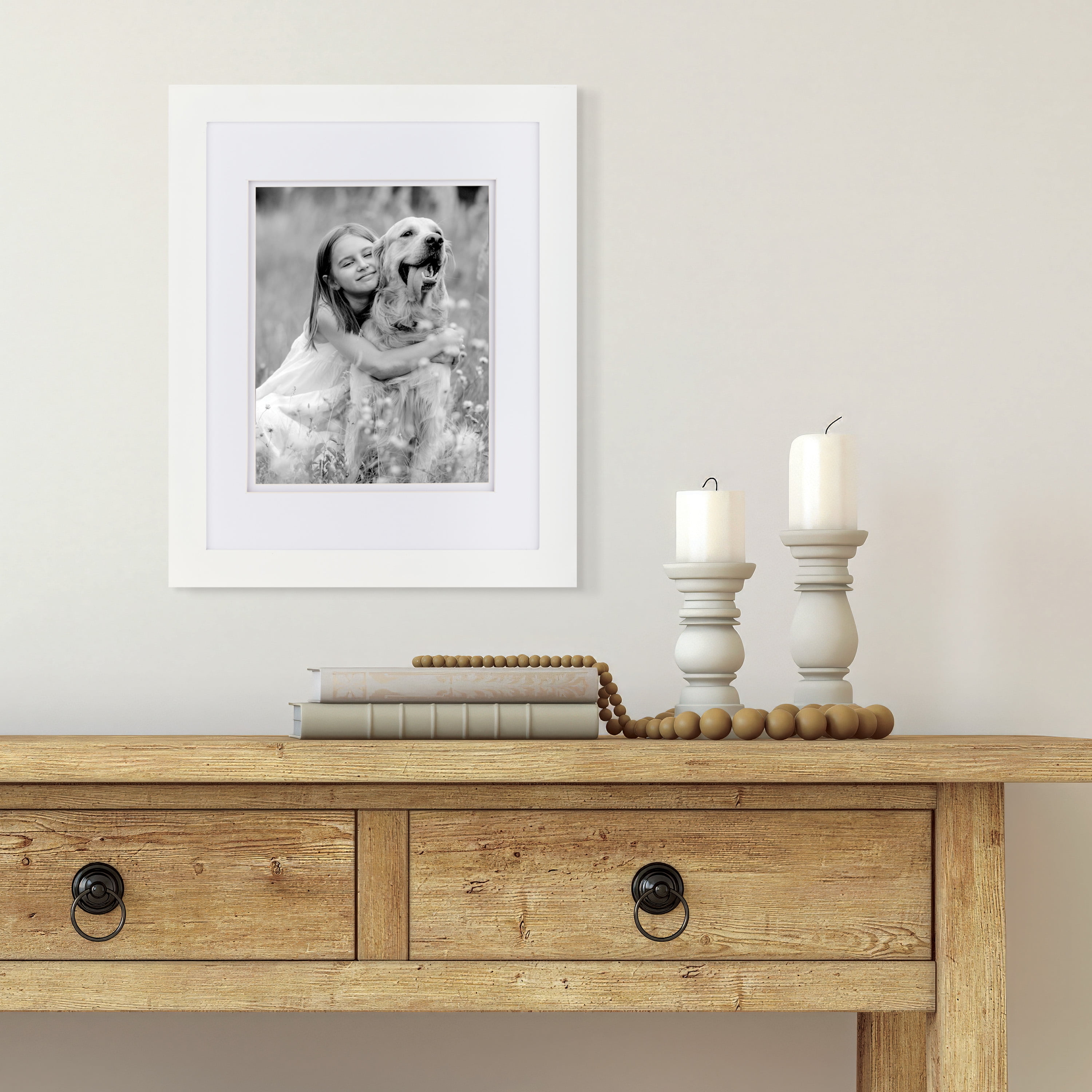 Gallery Solutions 11"x14" Wall Mount/Tabletop Picture Frame Double Matted to 8"x10" -White
