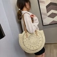 thumbnail image 4 of Bolso de hombro para mujer bolsos grandes redondos huecos tejidos de verano a la moda color blanco, 4 of 6