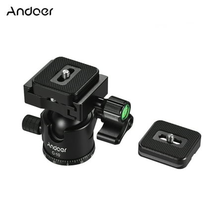 - Andoer C-10 Aluminum Alloy Camera Tripod Ball Head Mini Ballhead Low Center of Gravity +1pc Spare Quick Release Plate for Canon Nikon Sony DSLR ILDC Cameras Max. Load 6kg Black