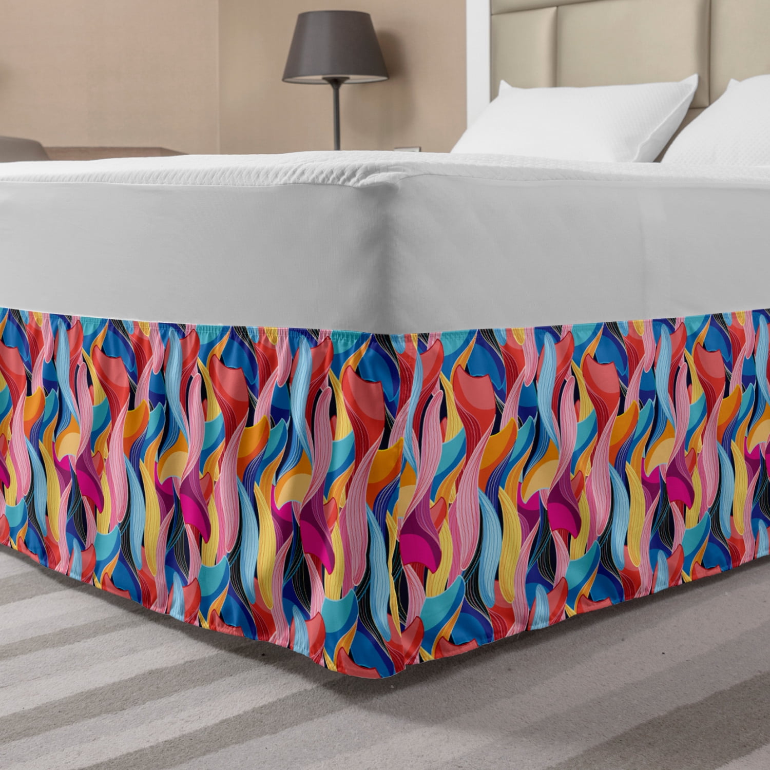 Colorful Bed Skirt, Abstract Graphic Pattern of Unusual Ornamental