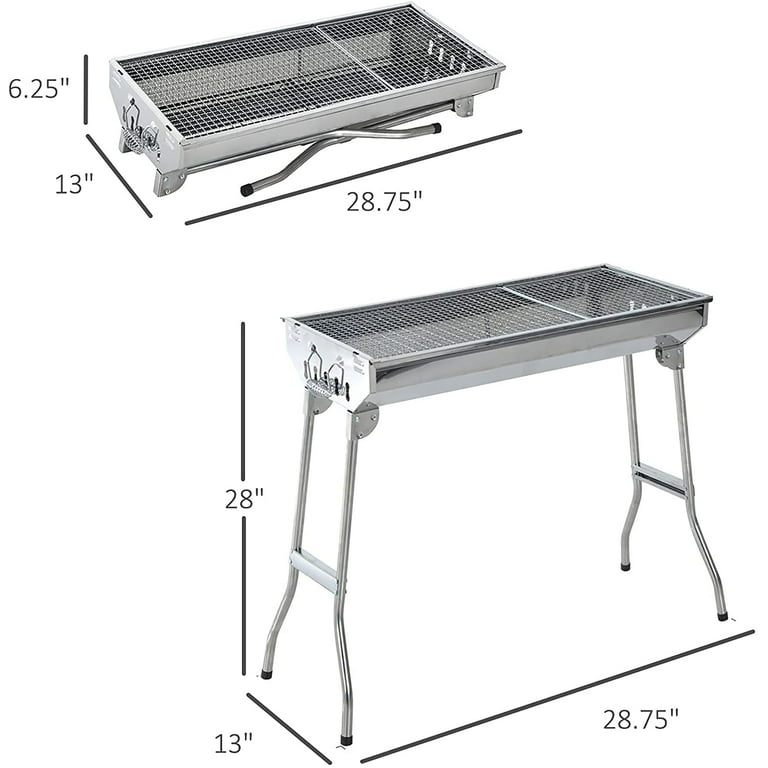 Outsunny Charcoal Barbecue Grill Stainless Steel Portable Folding