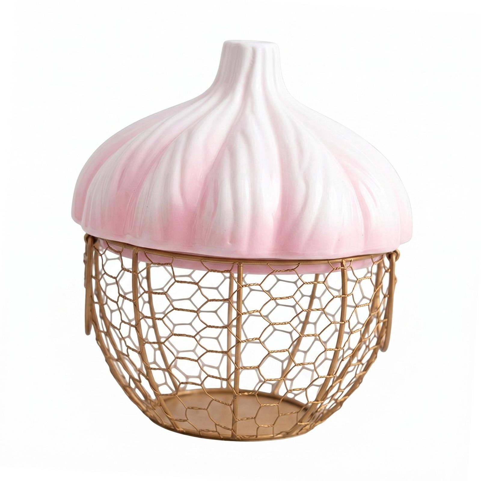 Fiocias Ceramic Holder Breathable Portable with Lid Egg Basket for Fruit Home Pantry Pink