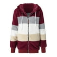 thumbnail image 4 of TQWQT Fuzzy Jackets for Women, Women Fuzzy Fleece Hooded Jacket Coats Color Block Zipper Cardigan Winter Outerwear with Pockets Plus Size Wine M, 4 of 5
