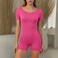 thumbnail image 2 of Yigetop Combinaison de Sommeil Extensible Col Rond Manches Courtes Côtelée Ajustée Confortable Quotidienne Décontractée Maison & Extérieur Pyjama Combinaison Rose G, 2 of 5