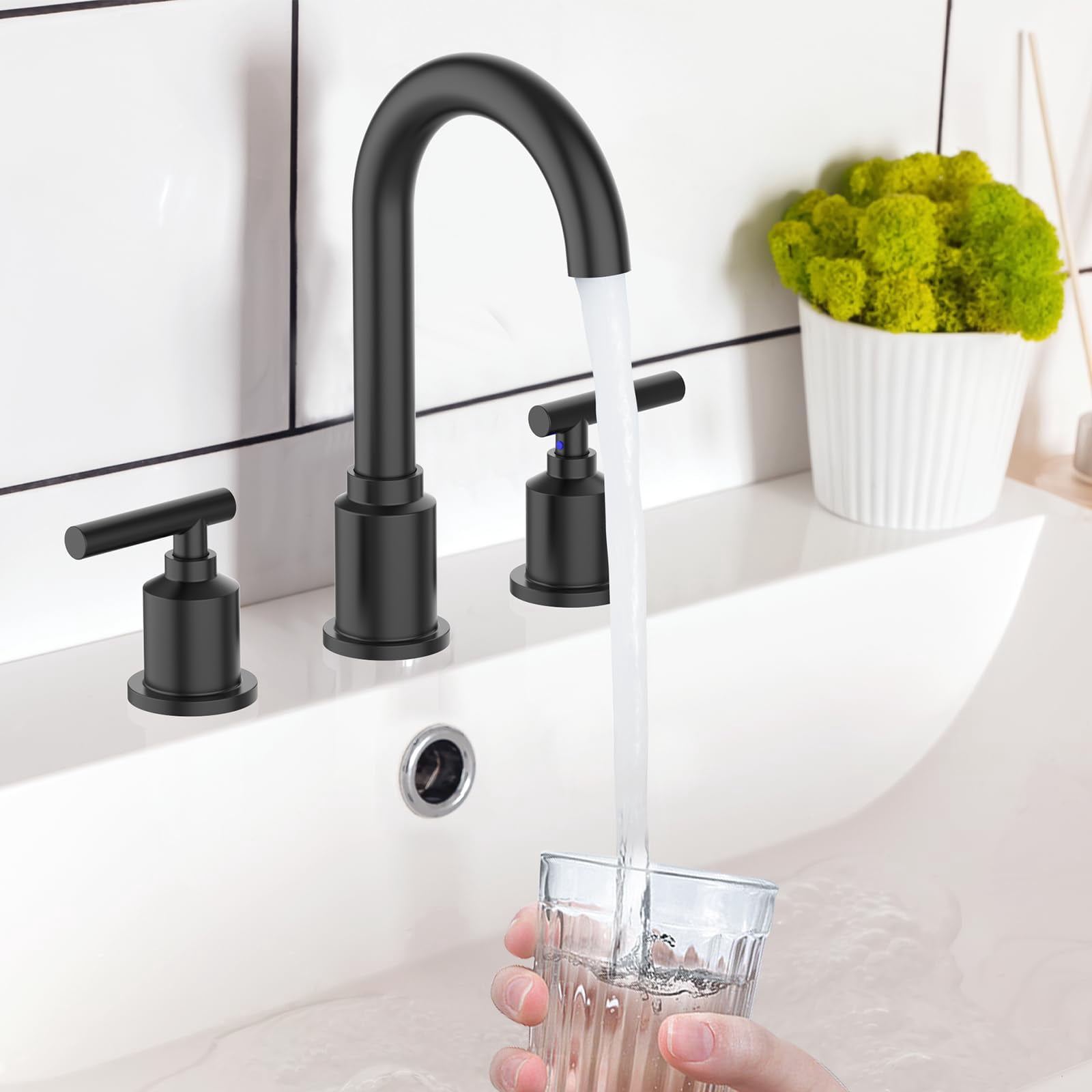 Kselythan 8 inch Bathroom Faucet 3 Hole, 2-Handle Bathroom Sink Faucet,   Widespread Bathroom Centerset Faucet Set with Drain Assembly