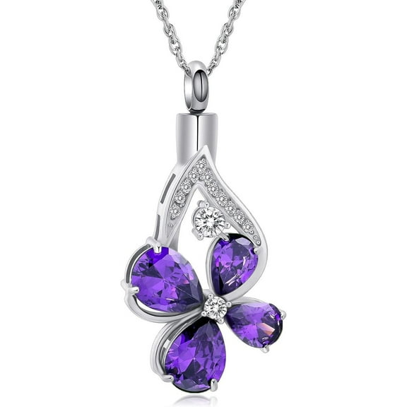 Crystal Teardrop Cremation Urn Ashes Necklace for Women Men Butterfly Cremation Ash Pendant Loved One Memorial Jewelry