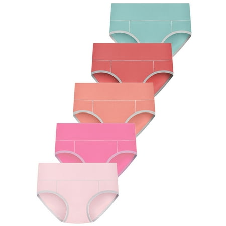 

Women Panties Tummy Control 5 Pieces Underpants Patchwork Color Bikini Solid Briefs Knickers Underwear