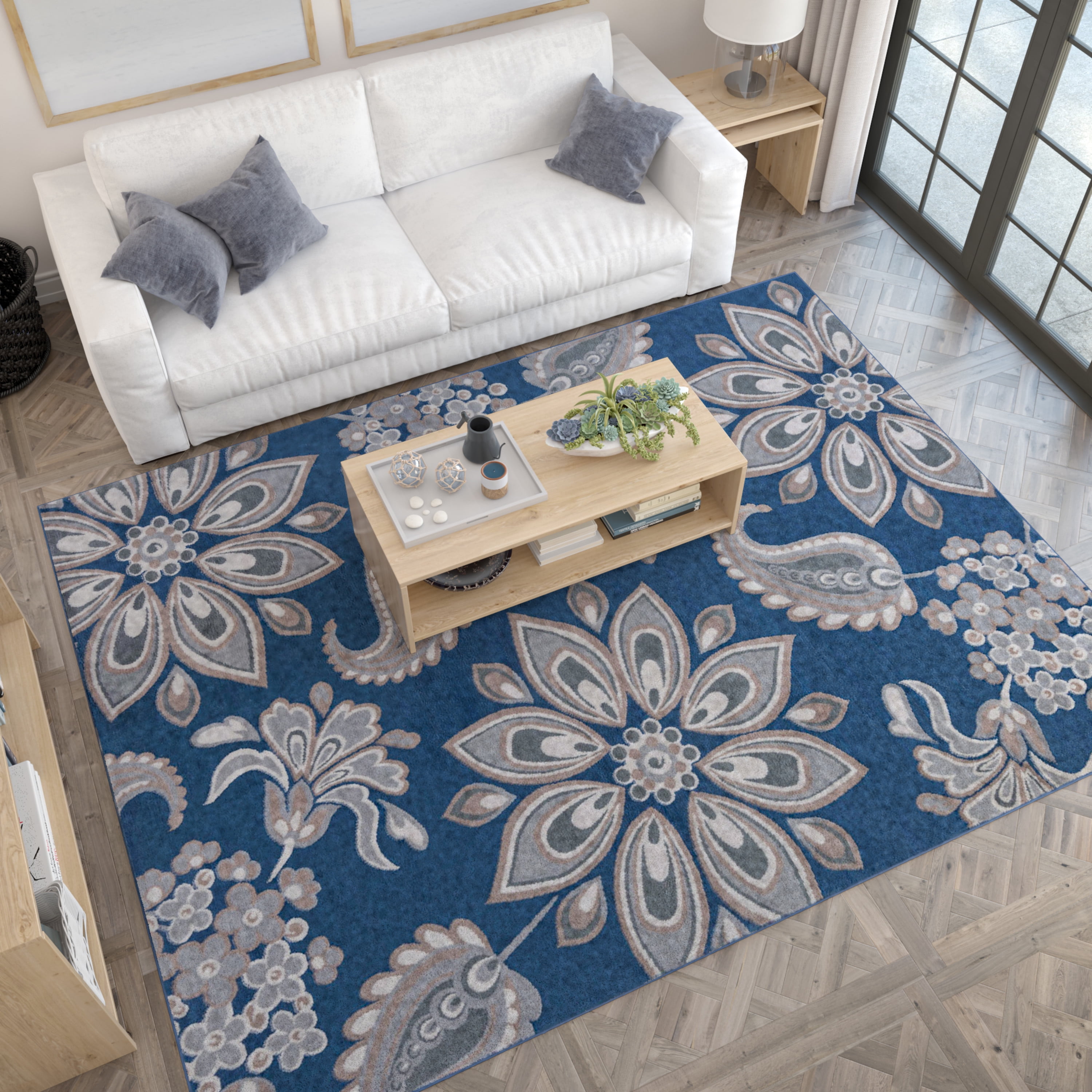 Hampton Transitional 8' x 10' Navy and Cream Polypropylene Indoor Area Rug