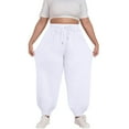thumbnail image 2 of Plus Size Women's Elastic Waist Sweatpants with Pockets, Loose Fit Long Casual Sport Pants for Daily Wear, Workout, Gym, Lounge, and Outdoor Activities White M, 2 of 6