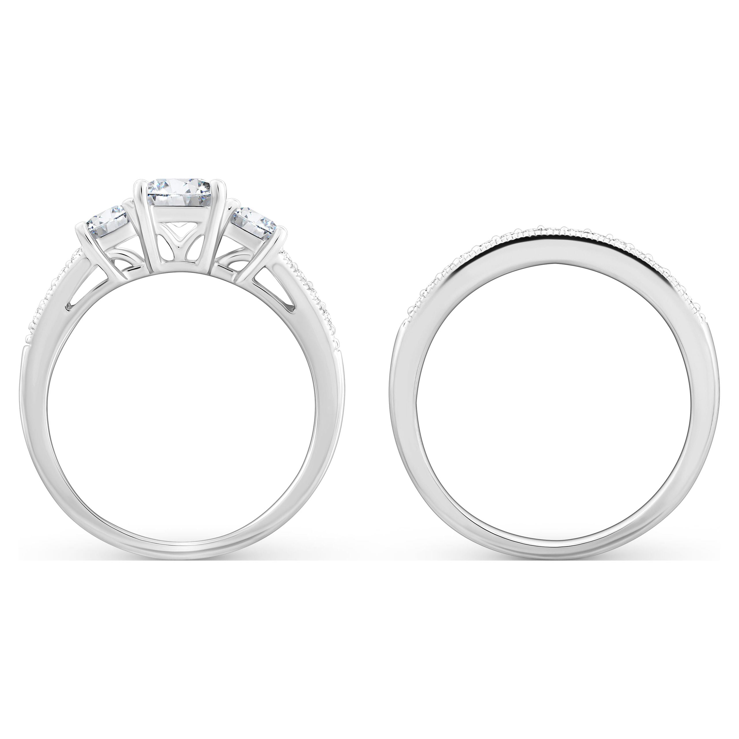 Jay Heart Designs 925 Sterling Silver Simulated White Diamond Bridal Engagement Ring Set