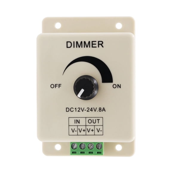 12V 8A PWM Manual Knob LED Dimmer - LED Brightness Controller for Dimmable LED Products/Strip Lights - 0%-100% Dimming Control
