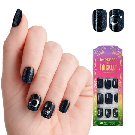 imPRESS X WICKED: FOR GOOD Press On Nails, ‘Know Your Power’, Blue, Short Squoval, 30 Fake Nails