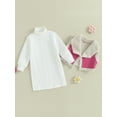 thumbnail image 3 of Wassery Kids Girls Sweater Dress Solid Color Turtleneck Long Sleeve Knit Dress Fall Casual Dress+Warm Fleece Waistcoat, 3 of 8