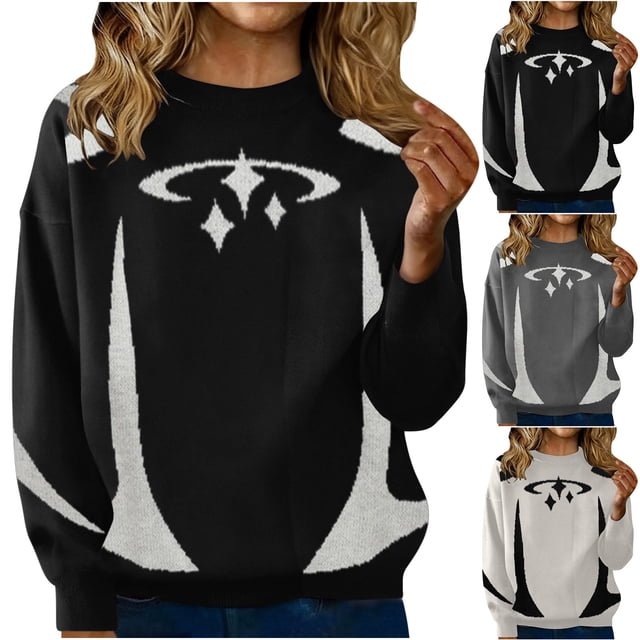 Sentmoon Chandails pour Femmes, Hauts à Manches Longues, Vêtements de Mode, Chandail Décontracté Surdimensionné, Col Rond, Manches Longues, pour Activités Extérieures et Randonnée, Gris G