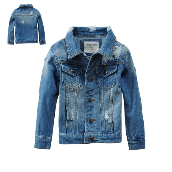 Boys Denim Jacket Long Sleeve Button down Girls Blue Jean Jacket Boys Spring Jacket Clothes for 7-8 Years Girls